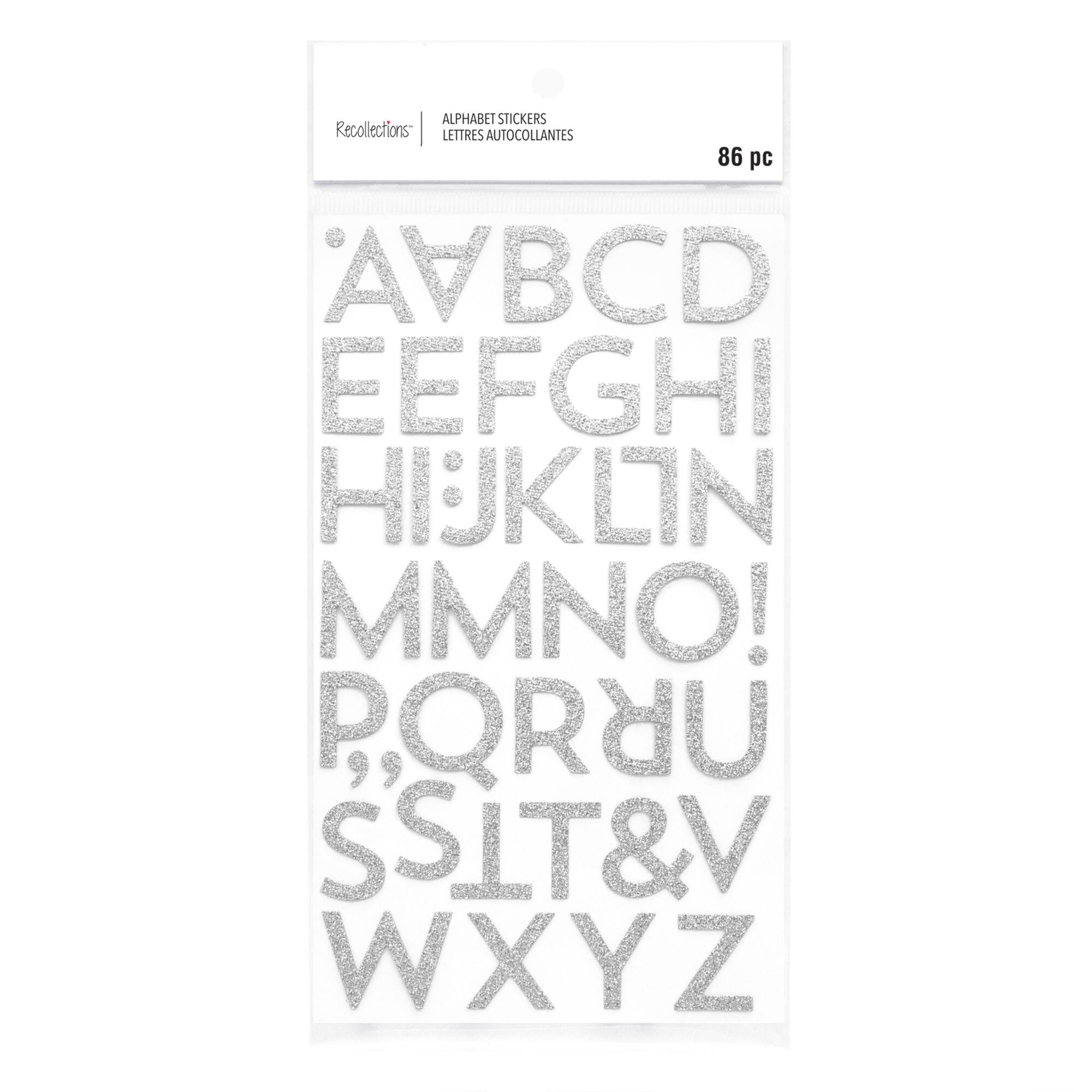12 Packs: 86 ct. (1,032 total) Silver Glitter Block Alphabet Stickers by Recollections™